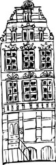 hand drawn illustration of a drawing Amsterdam house ink 