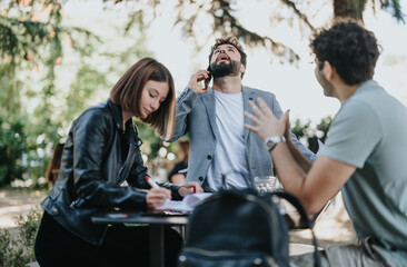 Successful Business Team Discussing Project Costs in Urban City