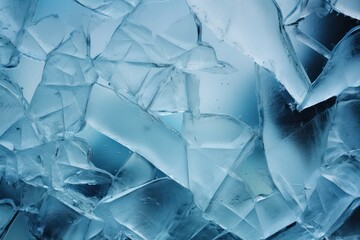 Detailed close-up of fractured ice shards texture cool blue background, ideal for cold themes - obrazy, fototapety, plakaty