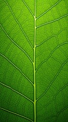 Obraz premium Magnified luminous green leaf, detailed vein structure texture, organic and ecological theme