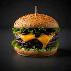 hamburger on black background _ Burger on fire _ hamburger on black _ Ai Image _ High Quality Photography
