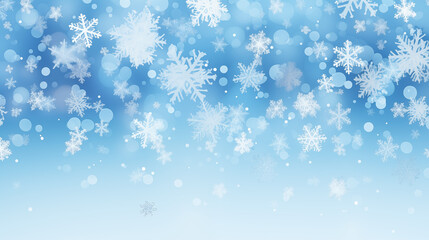 Naklejka na ściany i meble Błękitne zimowe świąteczne tło na baner, tapetę. Płatki śniegu, śnieżynki. 