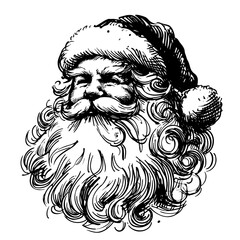 sketch Santa Claus portrait. Engraving style artwork. Christmas hand drawn vector illustration