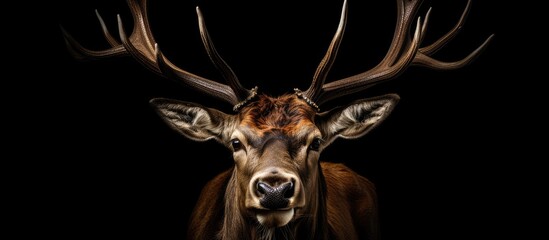Fototapeta premium A photograph capturing the frontal view of a male elk during its breeding season