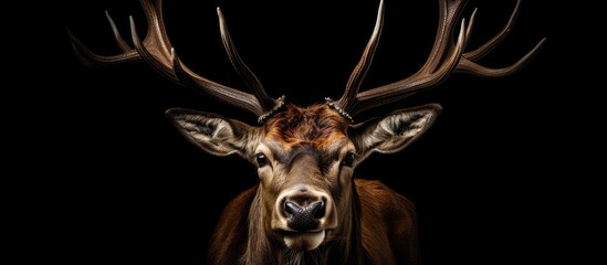 A photograph capturing the frontal view of a male elk during its breeding season