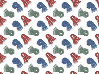 Collection of warm cozy scarves seamless pattern. Vector illustration