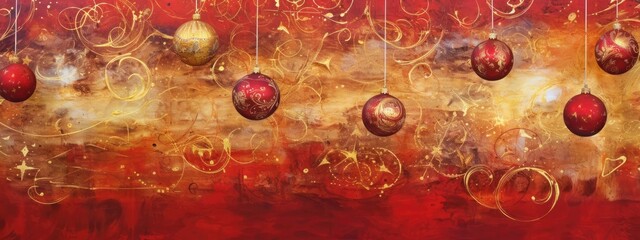 oil painted Christmas decorations. close-up. New Year card with balls.