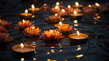 candles floating on water