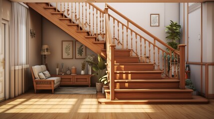 wooden stairs in a family house 8k,
