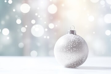 White Christmas Glass Tree Ball on Snowy Background