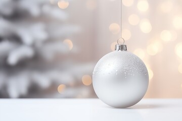 White Christmas Glass Tree Ball on Snowy Background