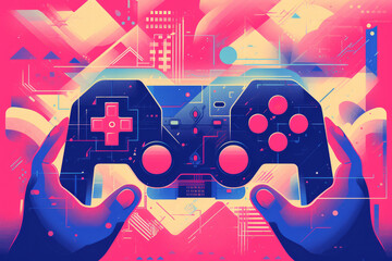 Trendy modern video game controller abstract graphic design illustration background