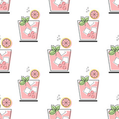 Seamless pattern, refreshing fruit cocktails on a white background. Drinks background, textile