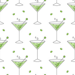 Seamless pattern, refreshing fruit cocktails on a white background. Drinks background, textile