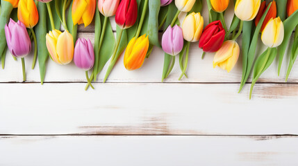  a bunch of colorful tulips on a white background.  generative ai
