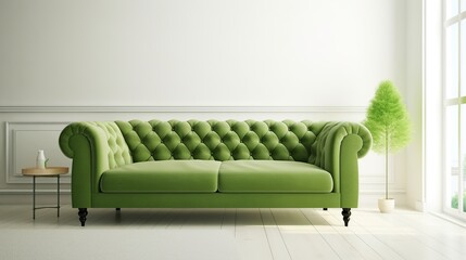 House interior design of living room with green sofa. AI generated image