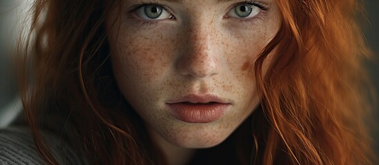 A girl adorned with freckles captured in a picture - obrazy, fototapety, plakaty