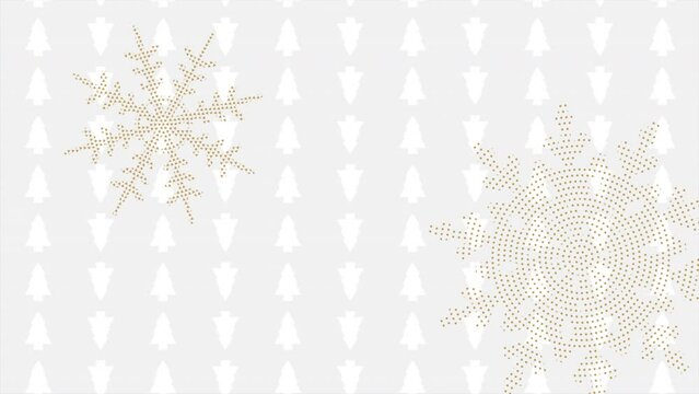 Gold snowflakes and Christmas trees pattern, motion holidays and winter style background for New Year and Merry Christmas