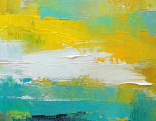 Trazos de pintura al óleo de colores vibrantes, blanco, amarillo, turquesa, primaveral, abstracto