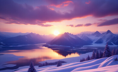 Beautiful winter mountain landscape. AI