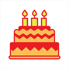 Birthday orange cake with candles, vector isolated illustration isolated