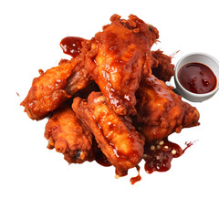 spicy chicken wings covered in sauce,  transparent background