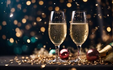 Two Elegant Champagne Glasses on a Polished Table