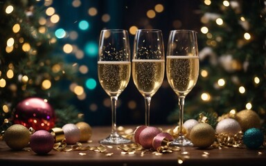 Three Sparkling Glasses of Champagne Ready for Celebration
