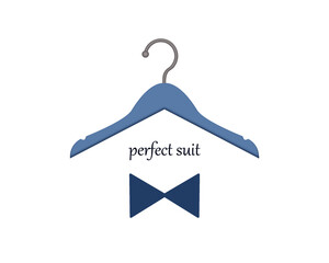 Design layout for advertising a men's and children's clothing store. Inscription perfect suit. Flat bow tie blue color. Laconic template png