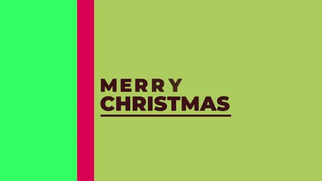 Merry Christmas text with lines on green gradient, motion holidays and winter style background for New Year and Merry Christmas