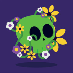 Isolated cute skull with flowers Vector