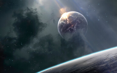 3D illustration of deep space planets. Science fiction 5K wallpaper. Elements of image provided by Nasa
