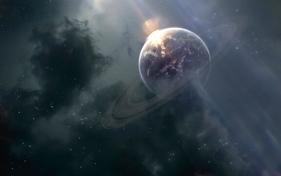 3D illustration of deep space planets. Science fiction 5K wallpaper. Elements of image provided by Nasa