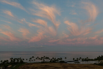 Beautiful aerial panoramic dawn vista at the west coast of Oahu, Hawaii