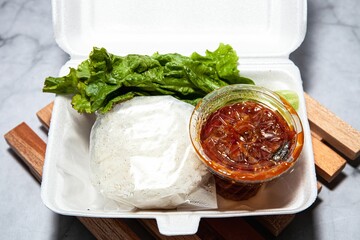 White rice with salad and sambal