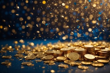 A Glittering Heap of Gold Coins on a Polished Wooden Table