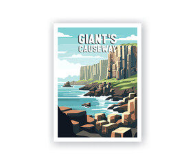 Giants Causeway Illustration Art. Travel Poster Wall Art. Minimalist Vector art. Vector Style. Template of Illustration Graphic Modern Poster for art prints or banner design.
