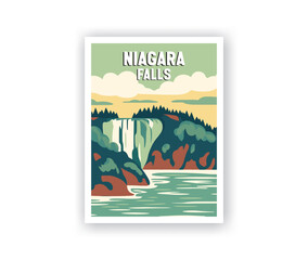 Niagara Falls Illustration Art. Travel Poster Wall Art. Minimalist Vector art. Vector Style. Template of Illustration Graphic Modern Poster for art prints or banner design.