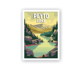 Peyto Lake Illustration Art. Travel Poster Wall Art. Minimalist Vector art. Vector Style. Template of Illustration Graphic Modern Poster for art prints or banner design.