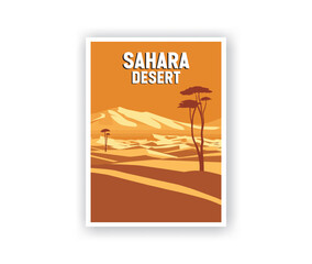 Sahara Desert Illustration Art. Travel Poster Wall Art. Minimalist Vector art. Vector Style. Template of Illustration Graphic Modern Poster for art prints or banner design.