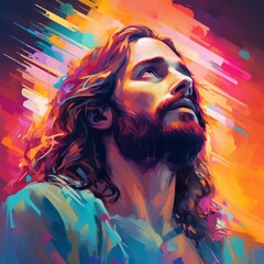 Naklejka premium Jesus Christ in Watercolor Art