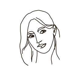 line drawing of woman face. Cute female linear portrait. Outline  woman avatar