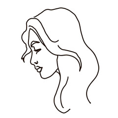 line drawing of woman face. Cute female linear portrait. Outline  woman avatar