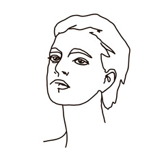 line drawing of woman face. Cute female linear portrait. Outline  woman avatar