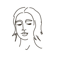 line drawing of woman face. Cute female linear portrait. Outline  woman avatar