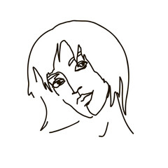 line drawing of woman face. Cute female linear portrait. Outline  woman avatar