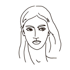 line drawing of woman face. Cute female linear portrait. Outline  woman avatar