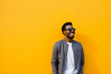 portrait of a man against a yellow background - obrazy, fototapety, plakaty