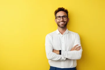 Foto op Plexiglas portrait of a man against a yellow background © RemsH
