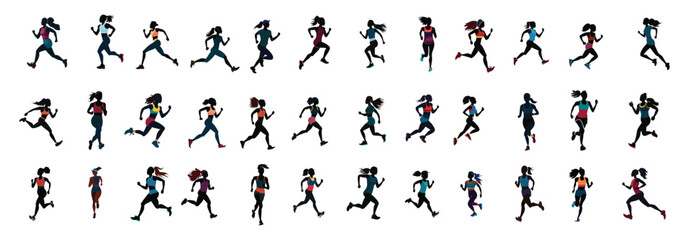 women Athletes and sports set. Professional football, basketball, tennis, soccer, rugby players, boxing, gymnastics, karate, track and field sportsmen. Flat vector illustrations isolated on white 